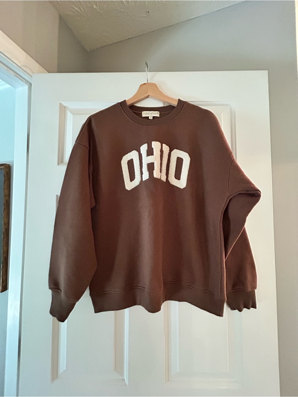 State of Mind Brown Crewneck Sweatshirt with White OHIO Applique